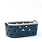 Organizing Essentials Large Plastic Storage Basket with Handles – Blue & Cream Decorative Bin for Bathroom, Kitchen, or Living Room – Designer Leather Pattern Organizer Basket, 10.6L